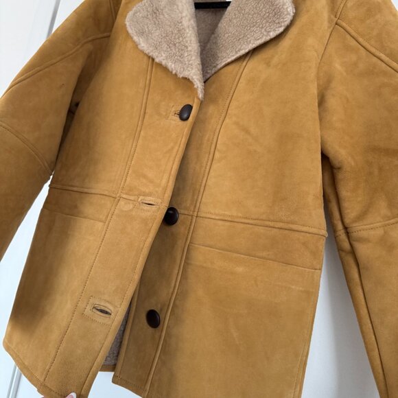 NWT Reformation Veda Luca Suede Shearling Coat Sz S Parmesan Suede Relaxed Fit - Picture 4 of 8